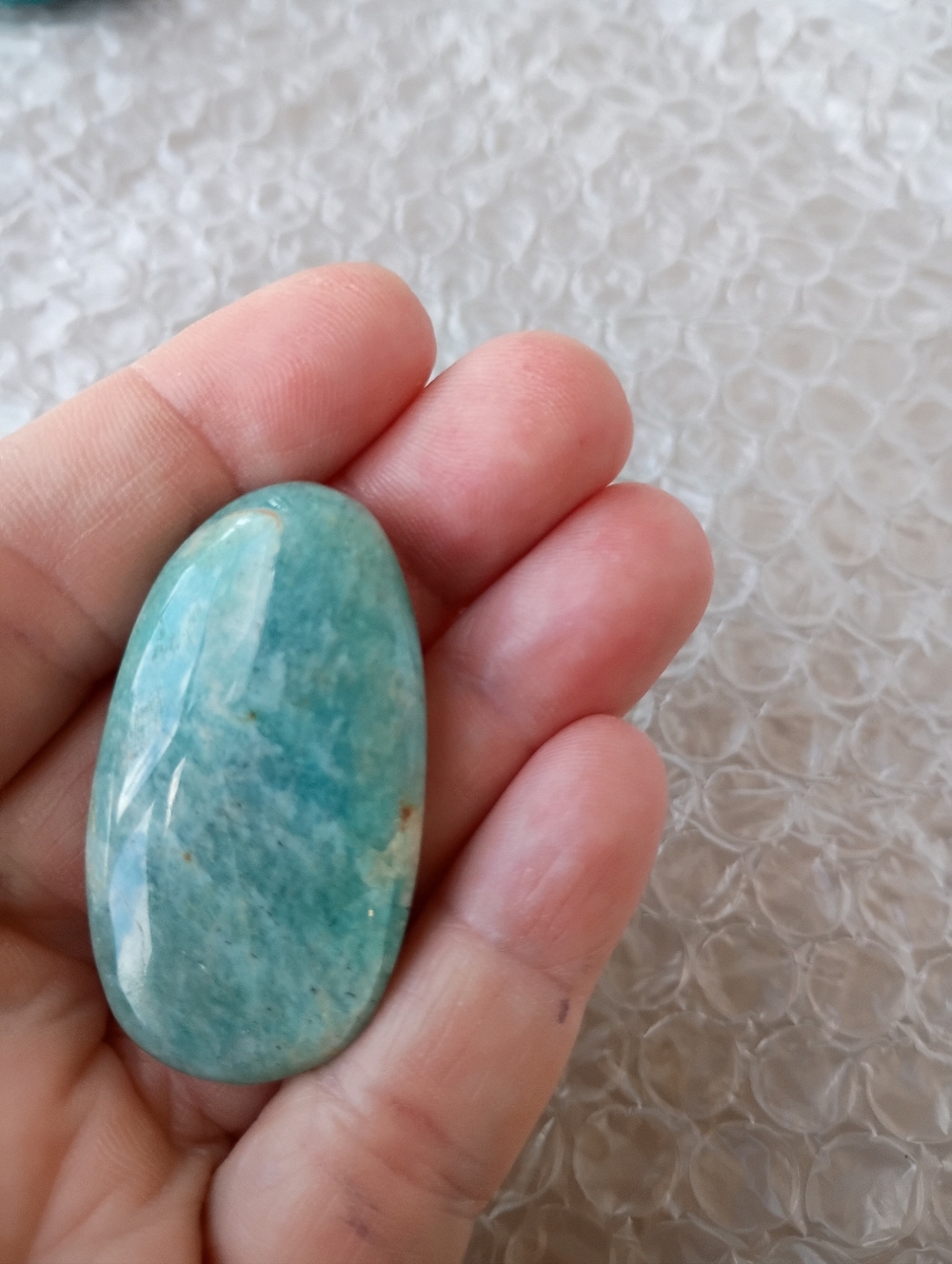 Polished Amazonite Palm Stone - Aqua Blue Green